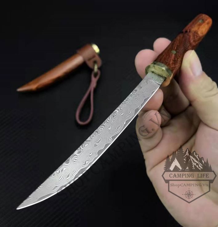 Dao gọt hoa quả vân thép Damascus Nhật Bản