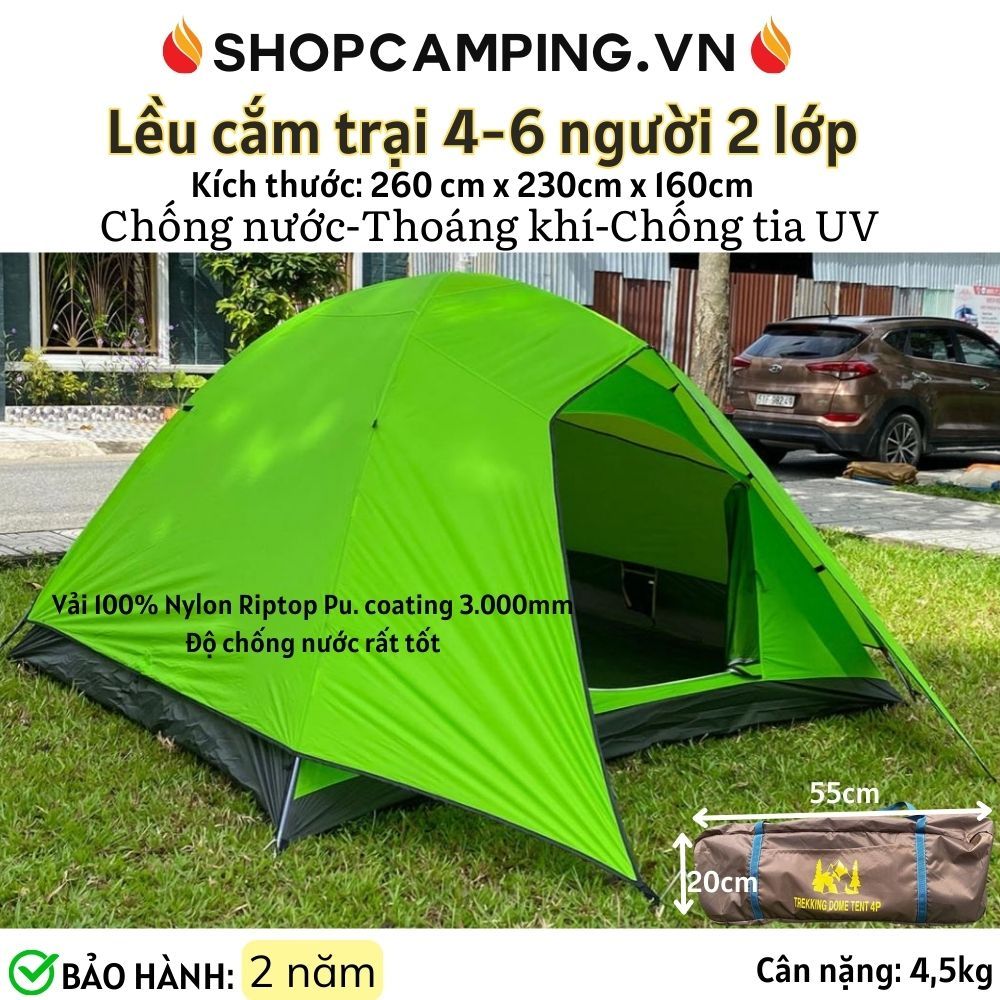Lều cắm trại 2 lớp dành cho 4-6 người, lều du lịch, dã ngoại.