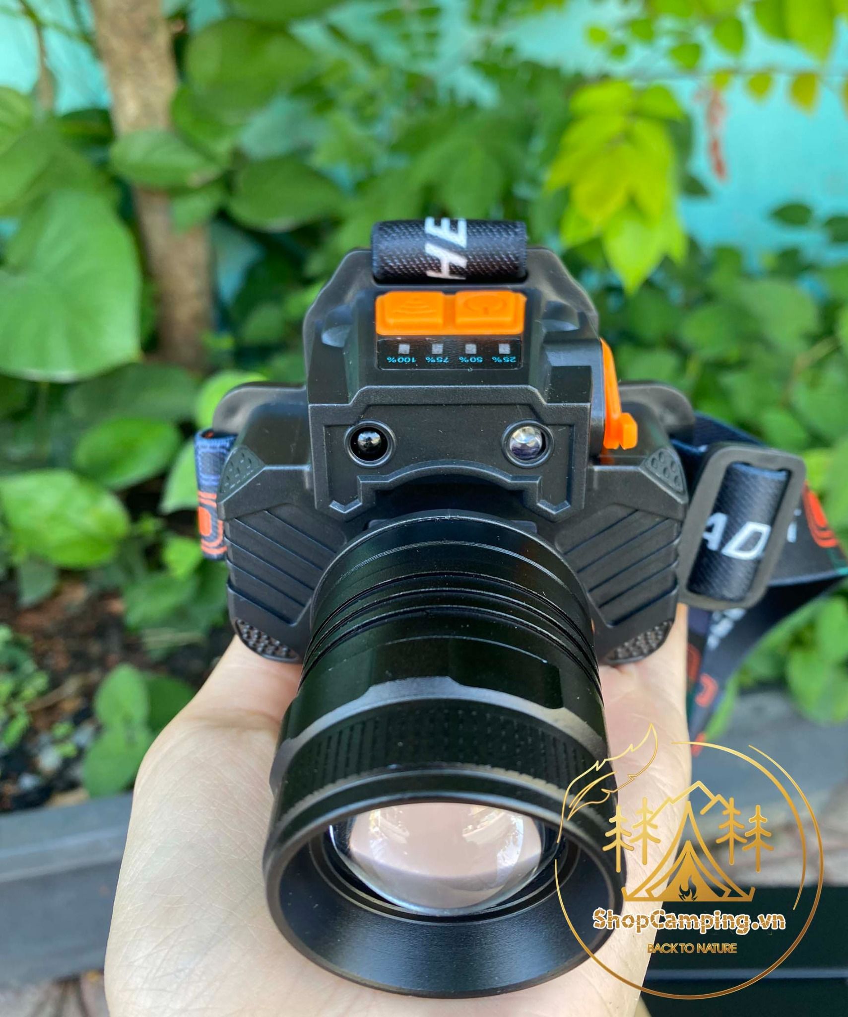 Đèn pin đội đầu T50 ngoài trời chống nước có zoom, đèn đội đầu siêu sáng hợp kim nhôm
