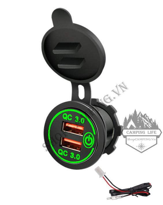 Bộ sạc QC3.0 Cổng USB không thấm nước dành cho Ô tô ,Xe máy