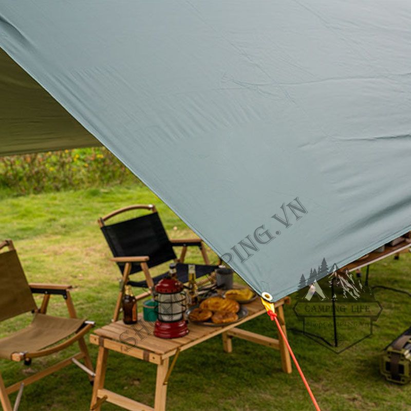 Bộ tăng /tarp bạt che xanh lá, Xanh dương kèm trụ sắt 3x3m/3x4m/3x5m dành cho cắm trại dã ngoại