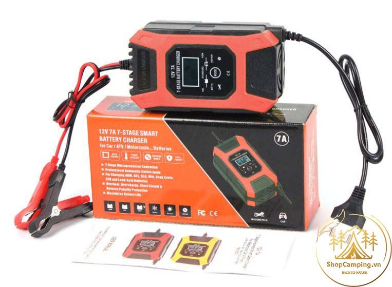 Sạc bình ắc quy 6Ah - 120Ah FOXSUR 7A tự ngắt khi đầy. Phục hồi ắc quy. Khử sunfat chống ngược cực