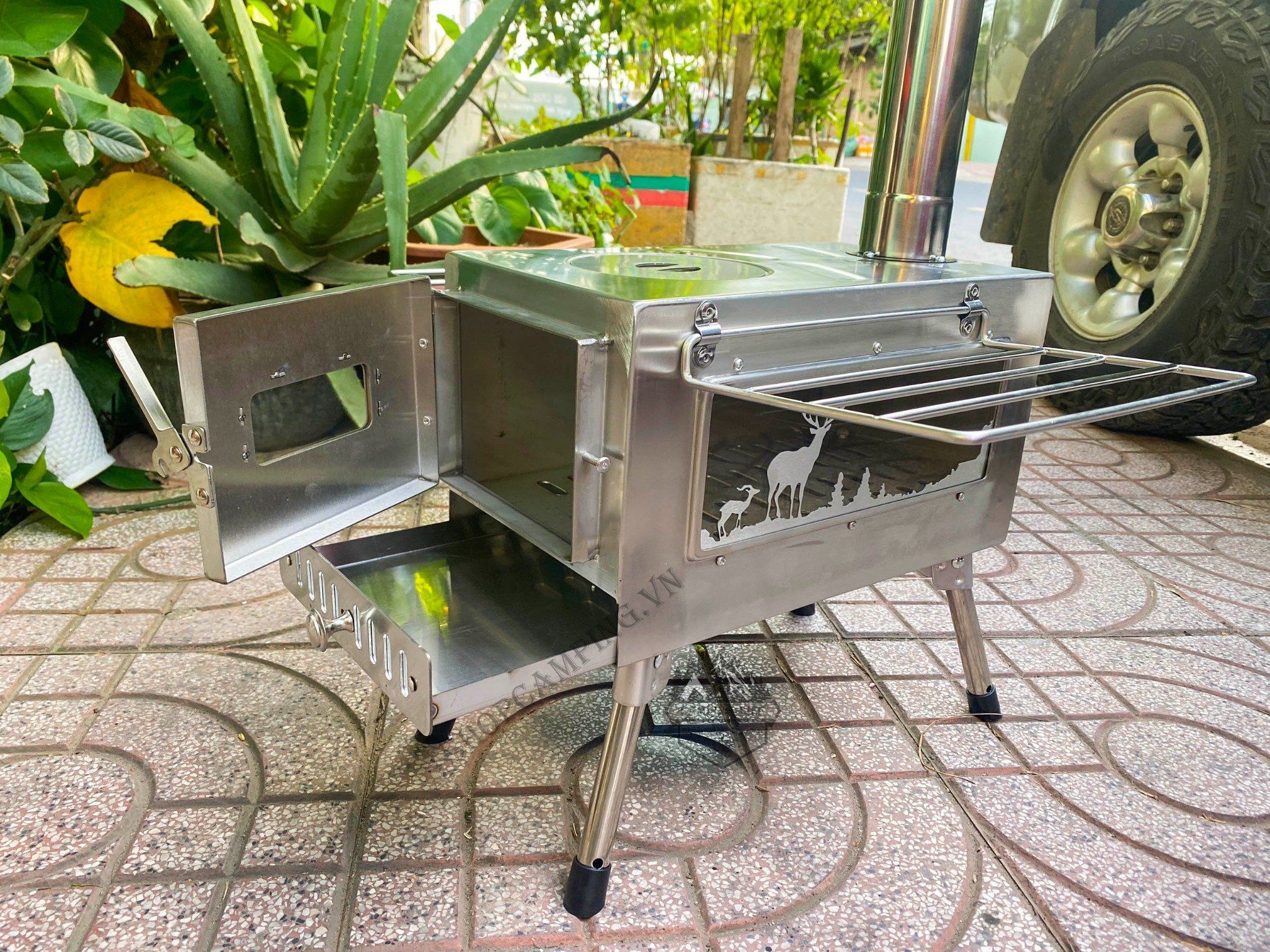 Lò sưởi, bếp sưởi củi Inox dành cho cắm trại dã ngoại
