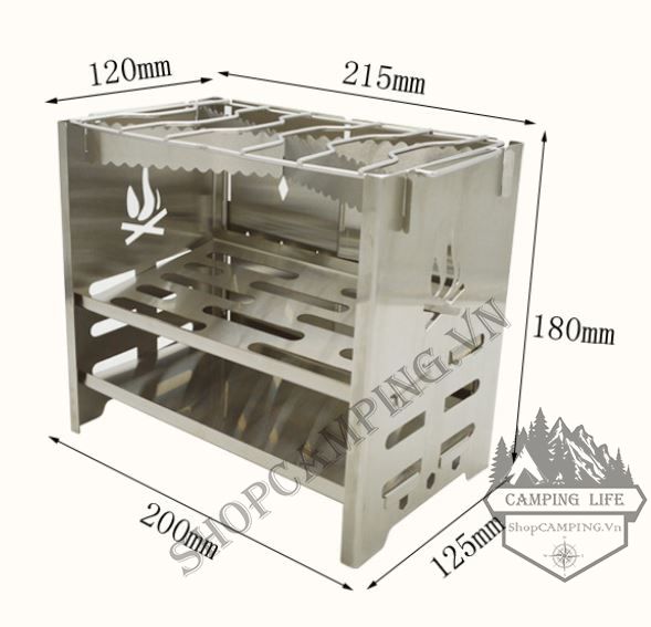 Bếp củi dã ngoại inox, bếp than xếp gọn du lịch, cắm trại