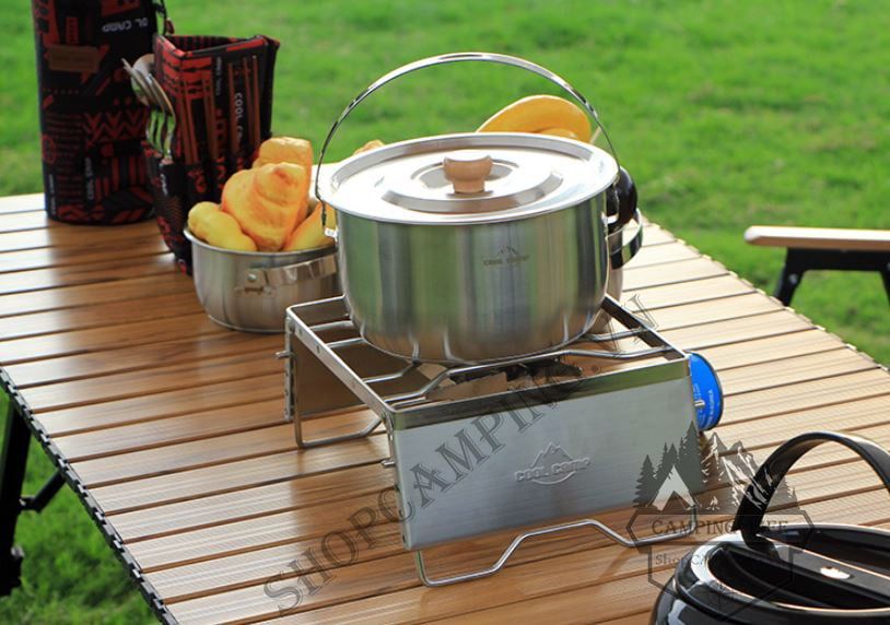 Kiềng bếp gấp gọn inox 304 dày nấu nướng, khung bếp chắn gió điều chỉnh độ cao dã ngoại cắm trại