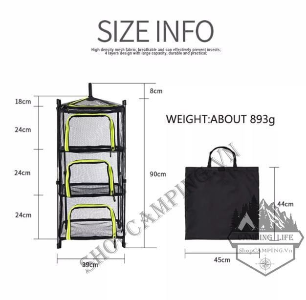 Kệ lưới đựng đồ 3 tầng dành cho cắm trại dã ngoại
