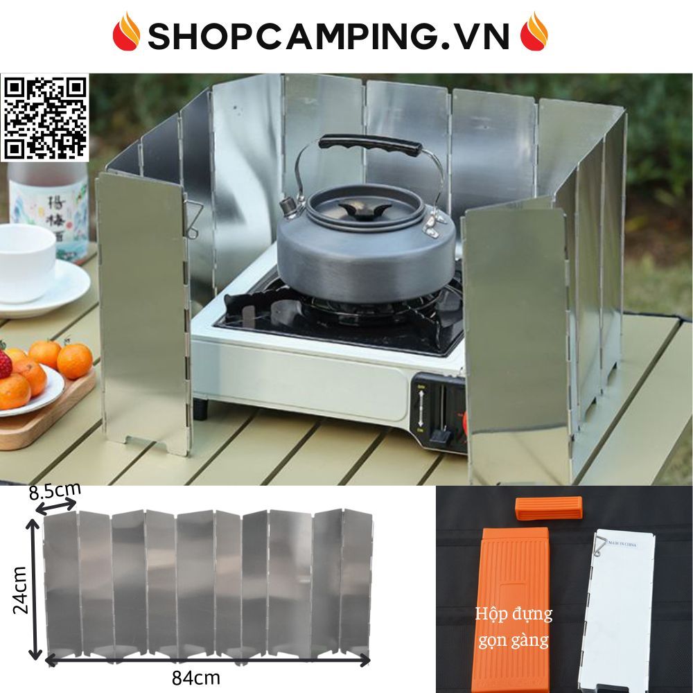 Tấm chắn gió 10 miếng size xl 24cm gấp gọn, tấm che gió bếp cắm trại, du lịch, dã ngoại có hộp đựng Camping VietNam