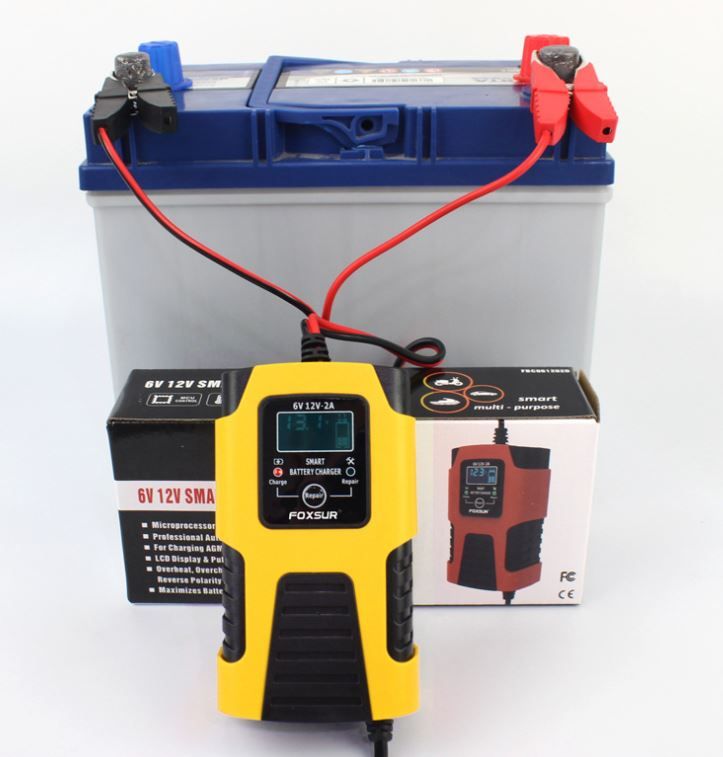 Sạc bình ắc quy 6V 12V dải Pin 4Ah - 40Ah FOXSUR dòng sạc 2A, tự ngắt khi đầy, phục hồi ắc quy khử sunfat, chống ngược cực