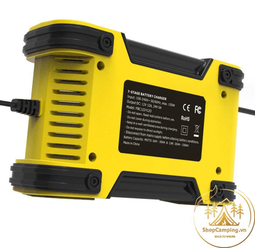 Sạc bình ắc quy 6Ah - 200Ah FOXSUR 12A tự ngắt khi đầy. Phục hồi ắc quy. Khử sunfat chống ngược cực
