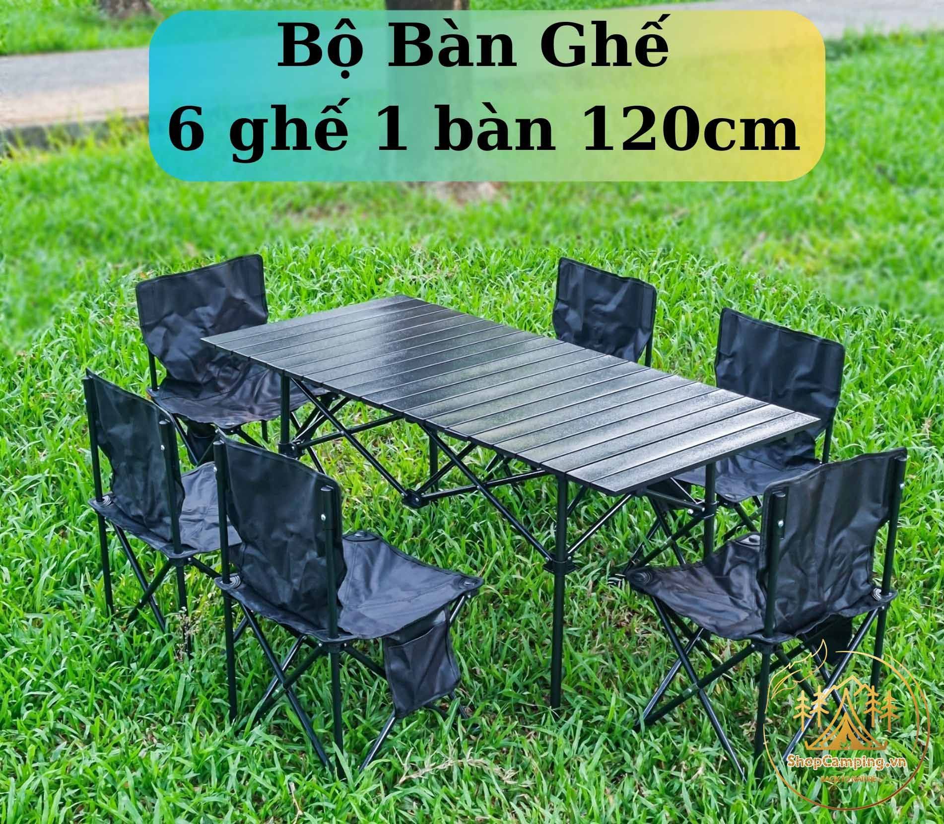 Bộ bàn ghế đen vân đá dành cho cắm trại, dã ngoại ( Hình Shop Tự Chụp )
