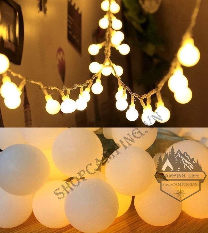 Dây đèn led bóng tròn pin aa ánh sáng vàng, dây led trang trí, dercor tiệc, lều trại dã ngoại