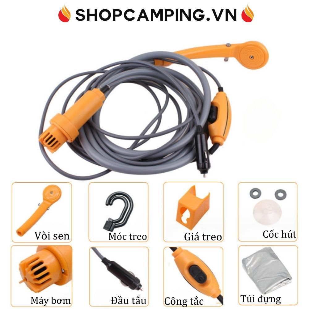 Vòi sen tắm bơm 12v di động cho xe hơi, vòi hoa sen dã ngoại, cắm trại, du lịch