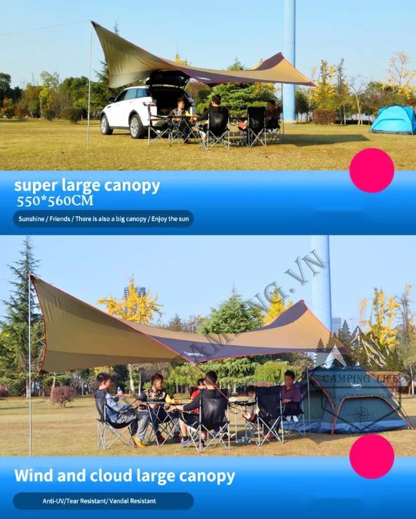 Bộ tăng /tarp Flytop bạt che kèm trụ sắt 5m6*5m5*cao 2m