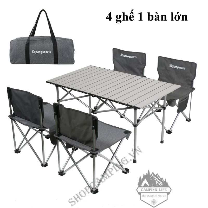 Bộ bàn ghế đen xám xếp gấp gọn bỏ túi.Bàn xếp dã ngoại,cắm trại,du lịch ngoài trời