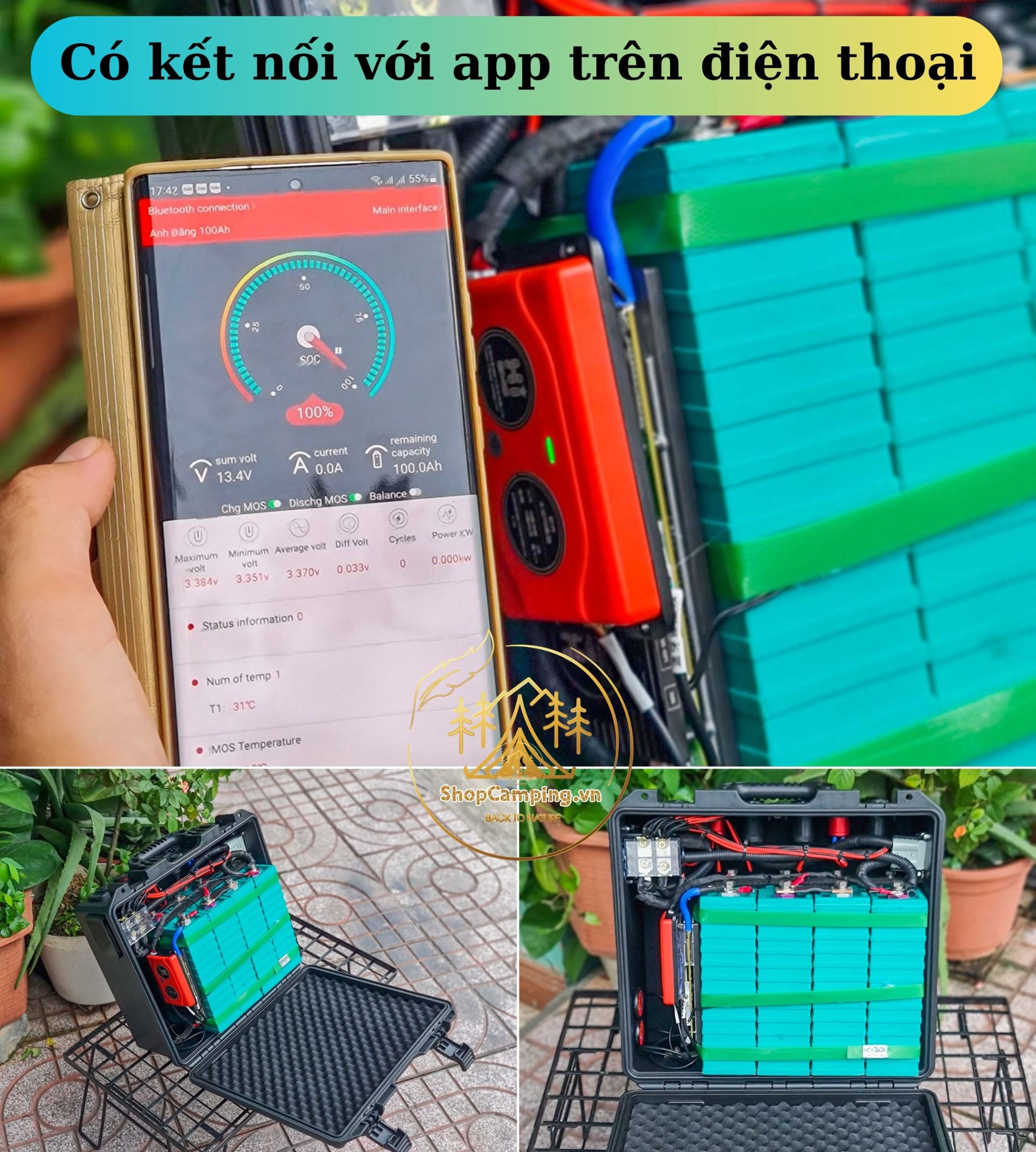 Bộ lưu điện - Trạm tích điện - Trạm sạc - Pin dự phòng dung lượng 100Ah (1.3kWh)