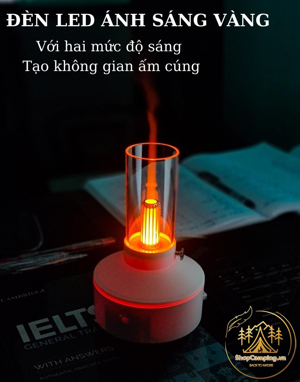 Máy khuếch tán, xông tinh dầu phun xương tạo ẩm không khí hình đèn dầu cổ điển