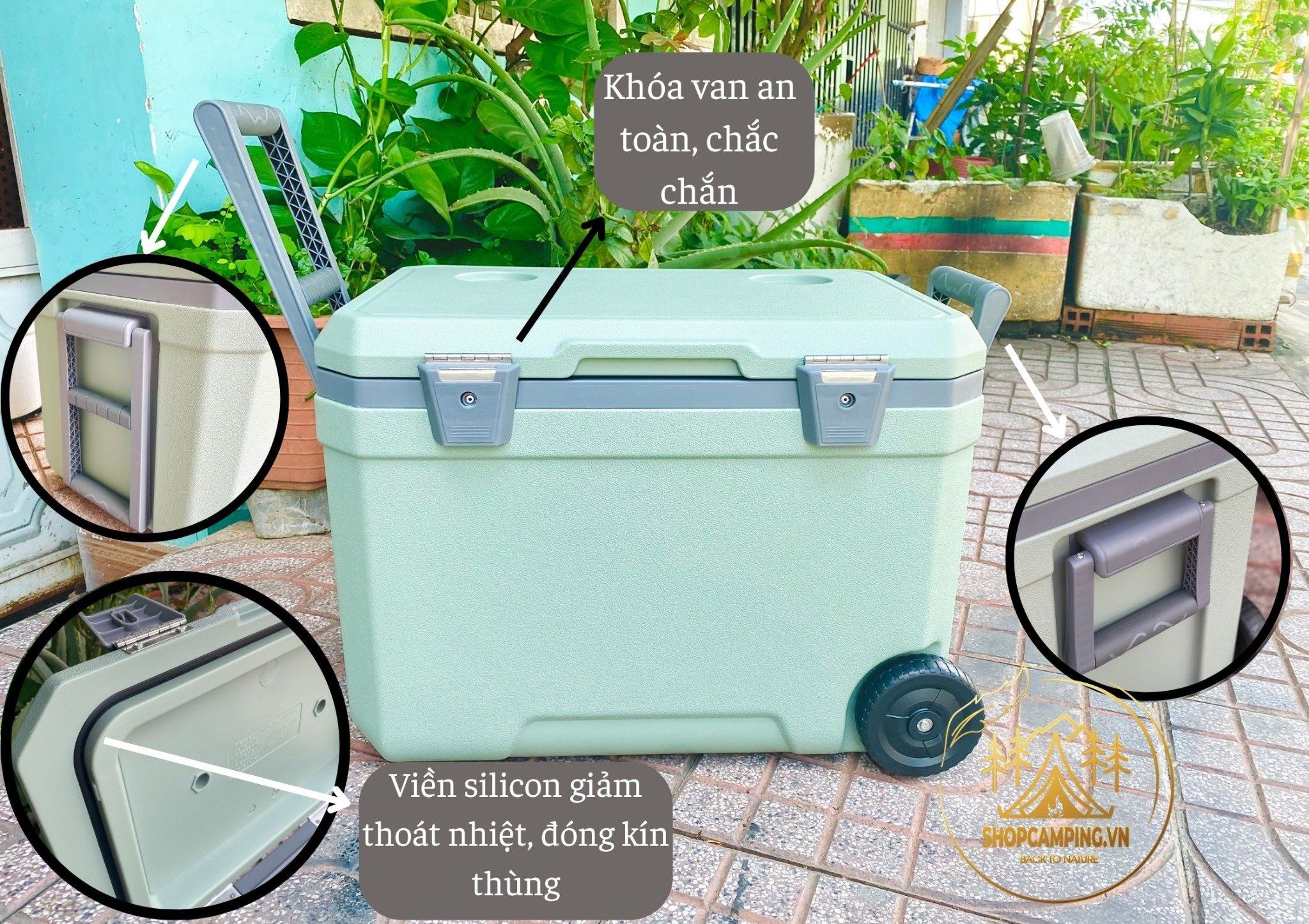 Thùng đá giữ nhiệt 45L có bánh xe kéo, thùng đựng đá, thùng giữ nhiệt du lịch, cắm trại dã ngoại
