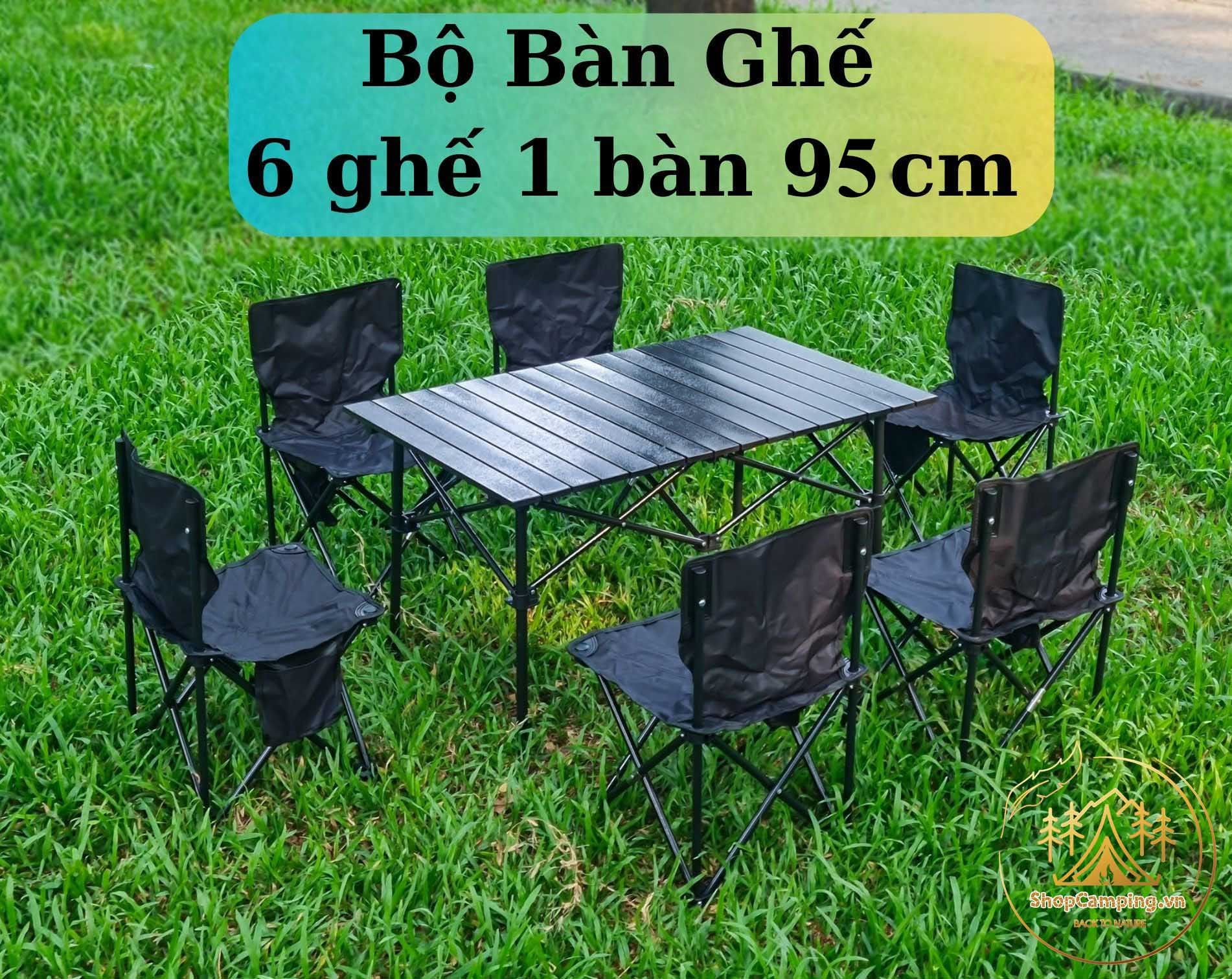 Bộ bàn ghế đen vân đá dành cho cắm trại, dã ngoại ( Hình Shop Tự Chụp )