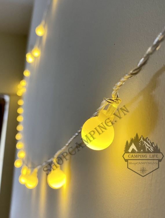 Dây đèn led bóng tròn pin aa ánh sáng vàng, dây led trang trí, dercor tiệc, lều trại dã ngoại