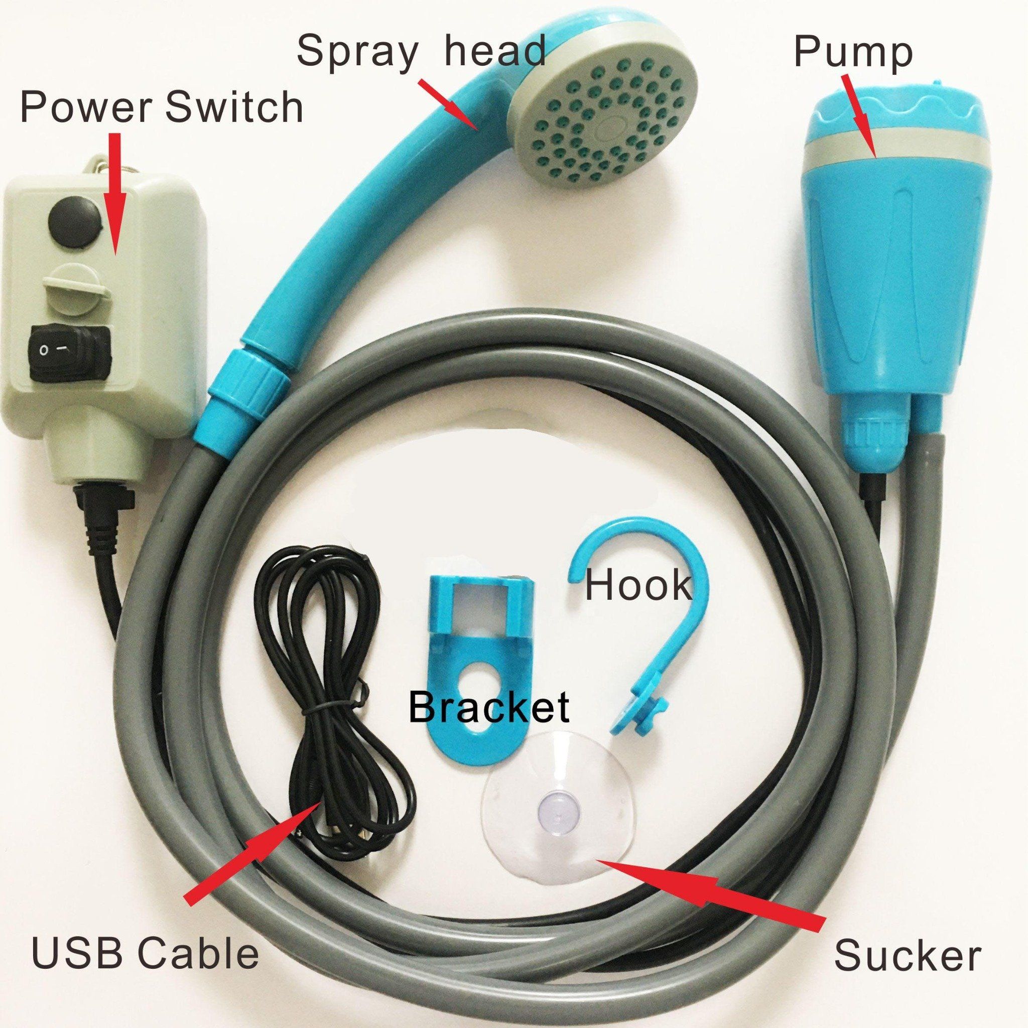 Vòi sen tắm bơm 12v di động cho xe hơi, vòi hoa sen dã ngoại, cắm trại, du lịch