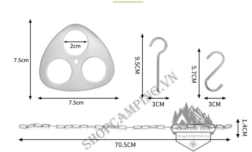 Bộ tam giác treo nồi dã ngoại, Móc dây treo nồi bằng thép không gỉ tiện dụng cắm trại dã ngoại Pathfinder