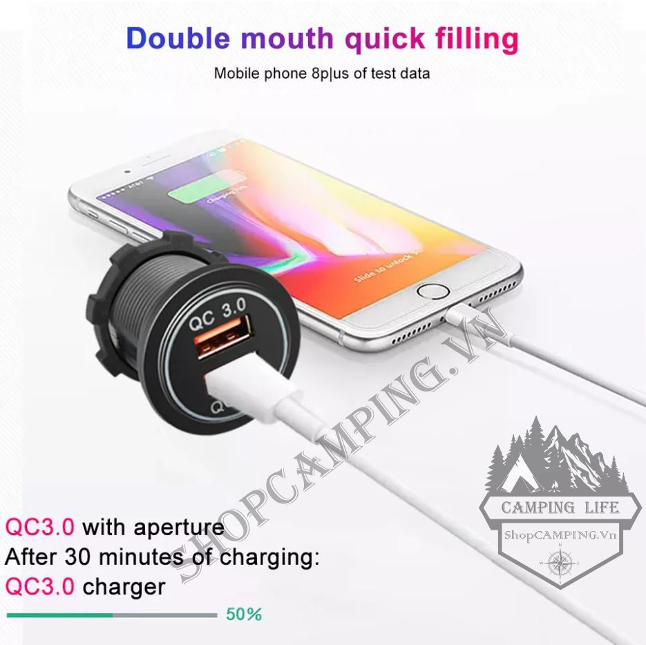 Bộ sạc QC3.0 Cổng USB không thấm nước dành cho Ô tô ,Xe máy