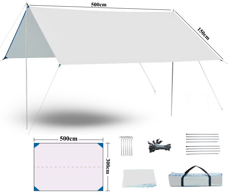 Bộ tăng /tarp bạt che xám kèm trụ sắt 3x5m dành cho cắm trại dã ngoại