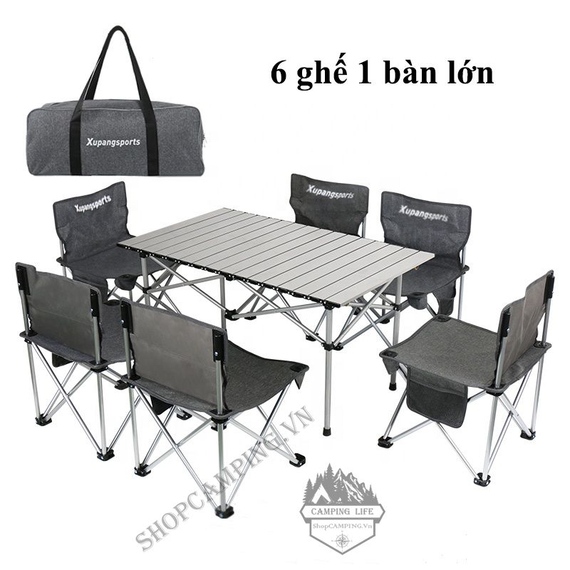Bộ bàn ghế đen xám xếp gấp gọn bỏ túi.Bàn xếp dã ngoại,cắm trại,du lịch ngoài trời
