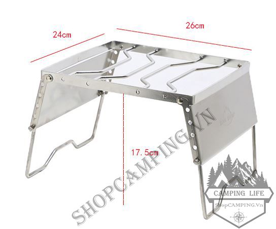 Kiềng bếp gấp gọn inox 304 dày nấu nướng, khung bếp chắn gió điều chỉnh độ cao dã ngoại cắm trại
