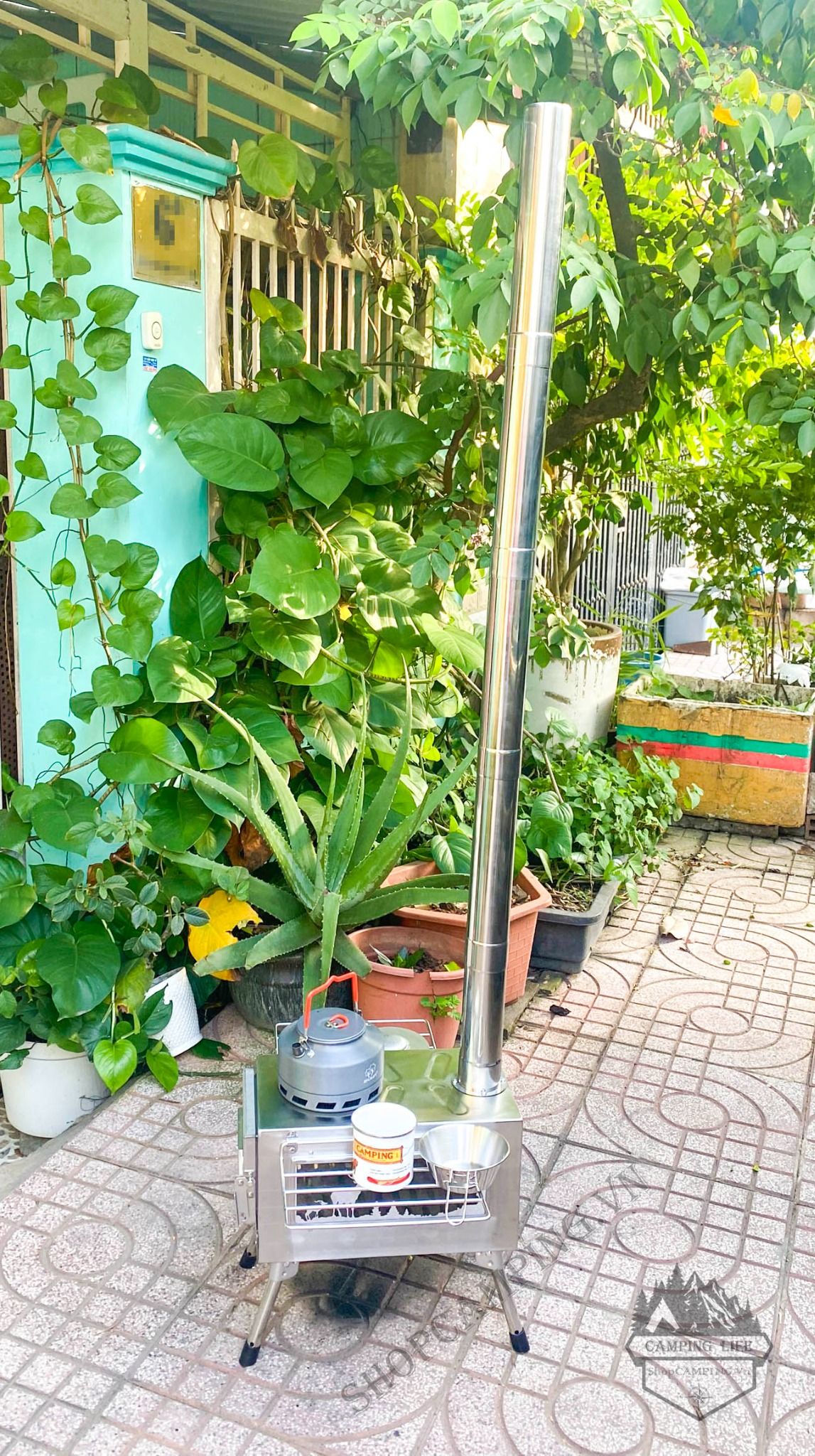 Lò sưởi, bếp sưởi củi Inox dành cho cắm trại dã ngoại