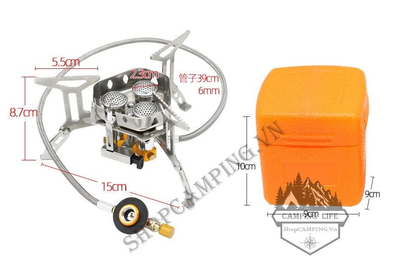 Bếp ga mini dã ngoại chống gió hiệu Halin 3 đầu đốt ( kèm đầu chuyển ga)