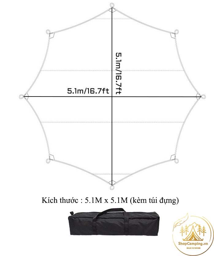 Bộ tăng /tarp bạt che Top Lander kèm trụ sắt 5m1*5m1*cao 2,4m