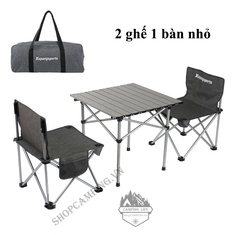 Bộ bàn ghế đen xám xếp gấp gọn bỏ túi.Bàn xếp dã ngoại,cắm trại,du lịch ngoài trời