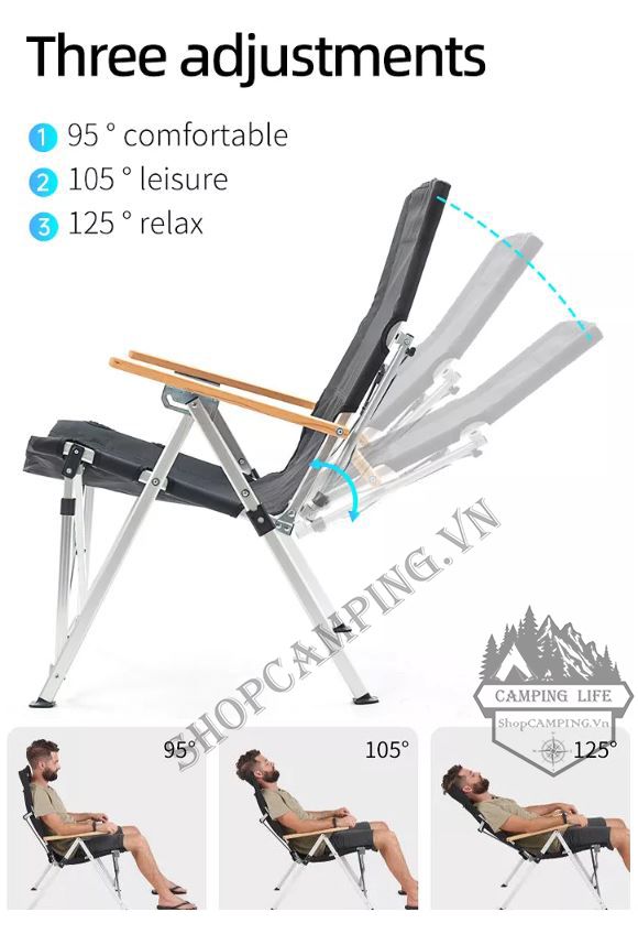 Ghế xếp thư giãn có ngả lưng khung nhôm, ghế gấp gọn size lớn dã ngoại cắm trại