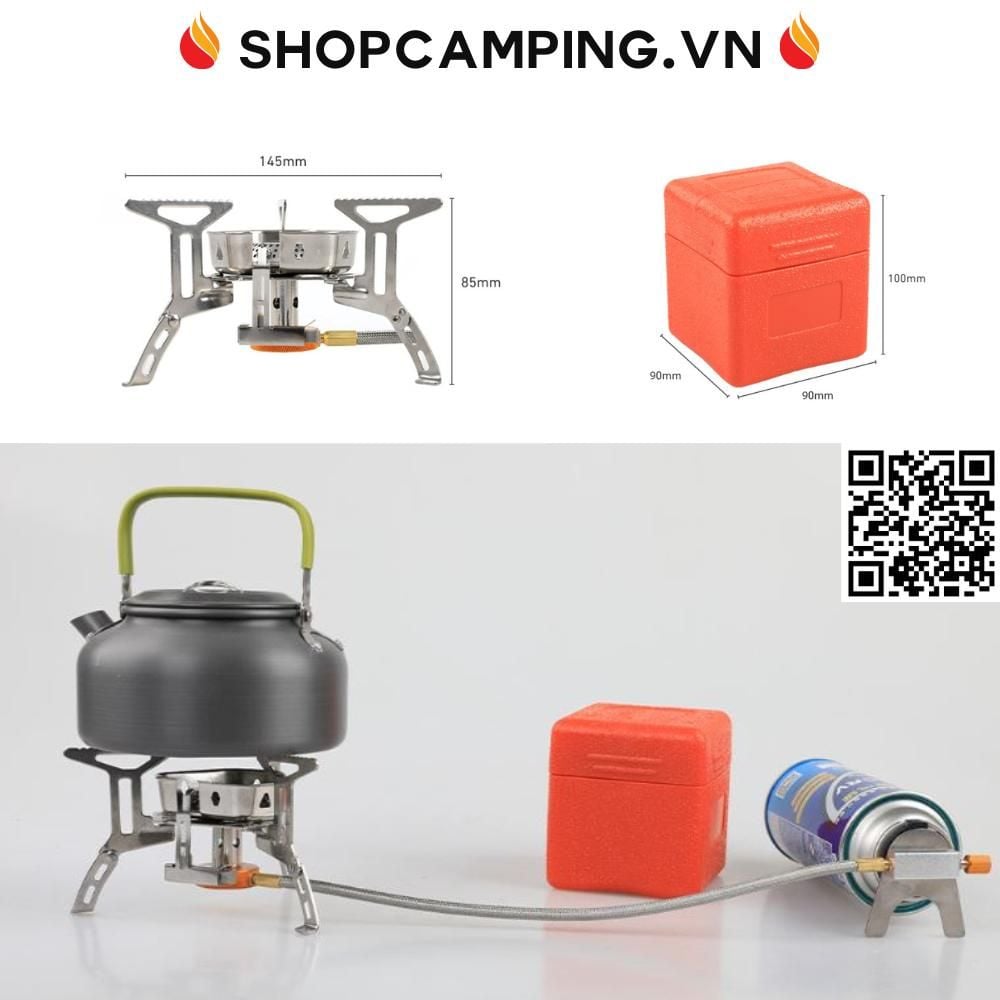 Bếp ga mini gấp gọn chống gió Halin không cần đầu chuyển, bếp ga du lịch cắm trại Camping VietNam