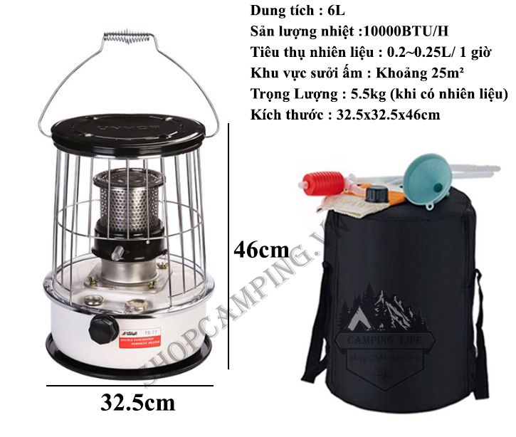 Bếp sưởi dầu kèm túi đựng, Đầu đốt bằng thép không gỉ di động gọn nhẹ dành cho cắm trại dã ngoại