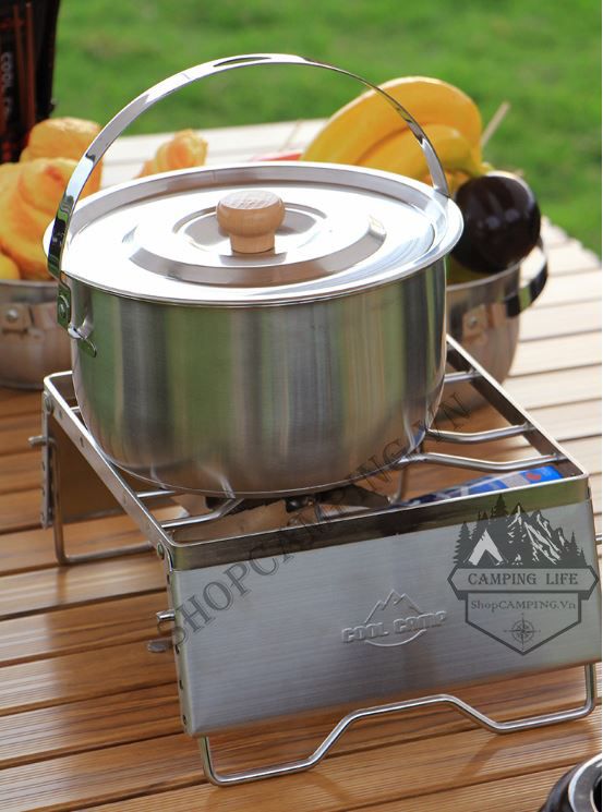 Kiềng bếp gấp gọn inox 304 dày nấu nướng, khung bếp chắn gió điều chỉnh độ cao dã ngoại cắm trại