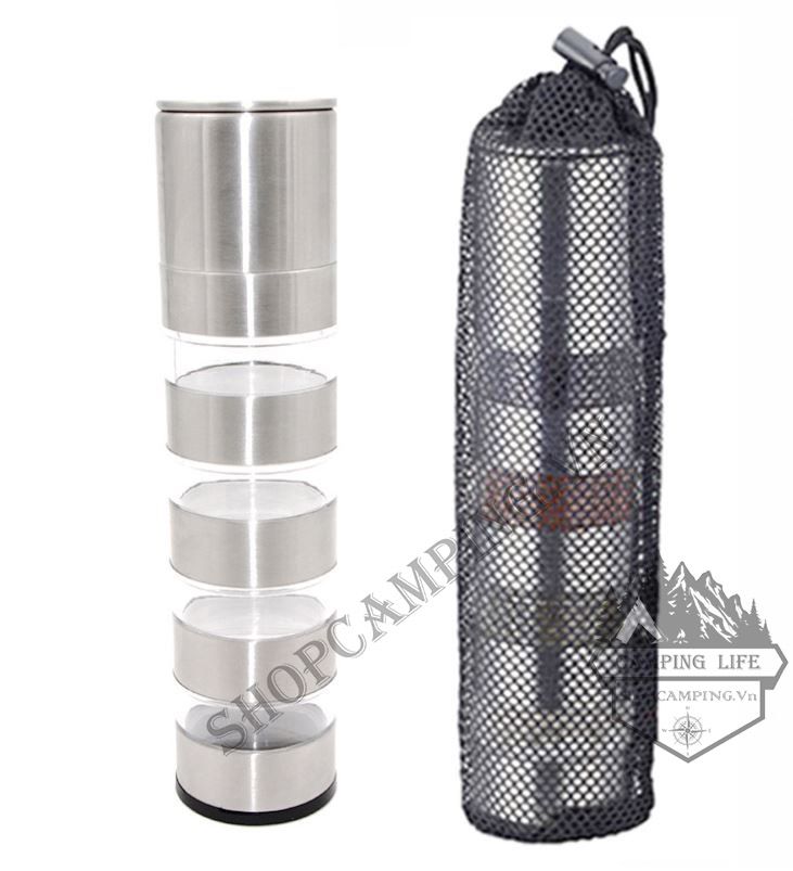 Hộp đựng gia vị 4 tầng Coolcamp kèm đầu xay tiêu bằng tay tích hợp tiện ích