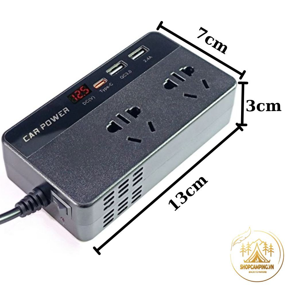Bộ sạc điện thoại, sạc oto tích hợp inverter 12v sang 220v 200w