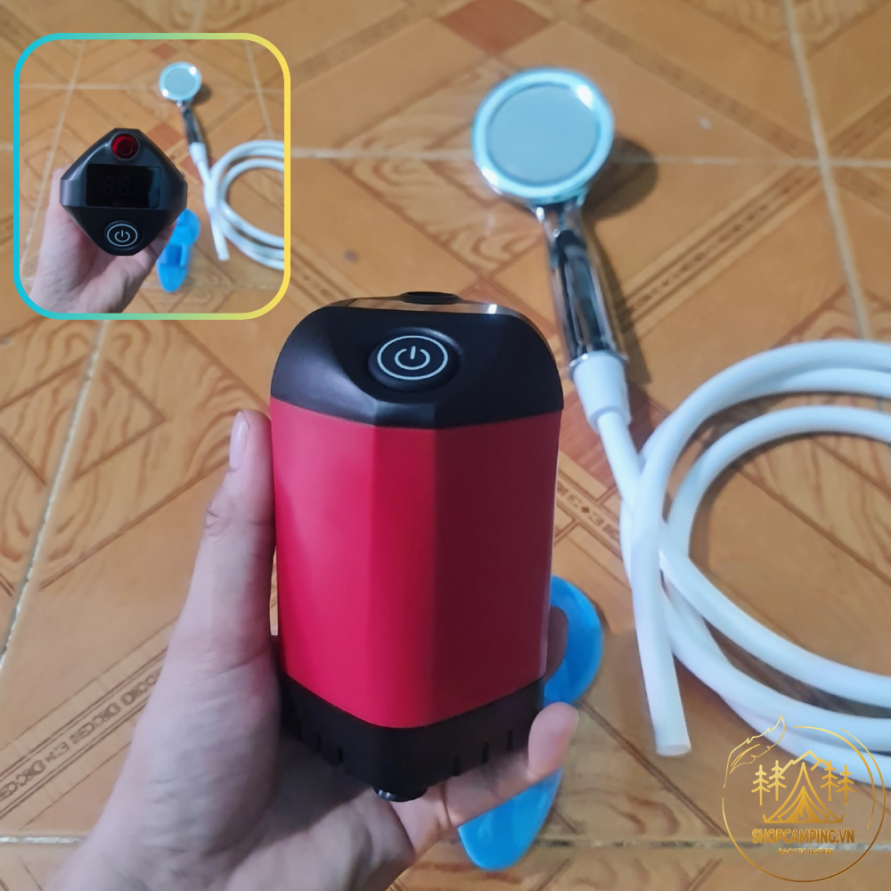 Vòi sen dã ngoại pin xạc dung lượng 4500 mAh, vòi sen tắm có đồng hồ nhiệt độ dùng cho cắm trại dã ngoại