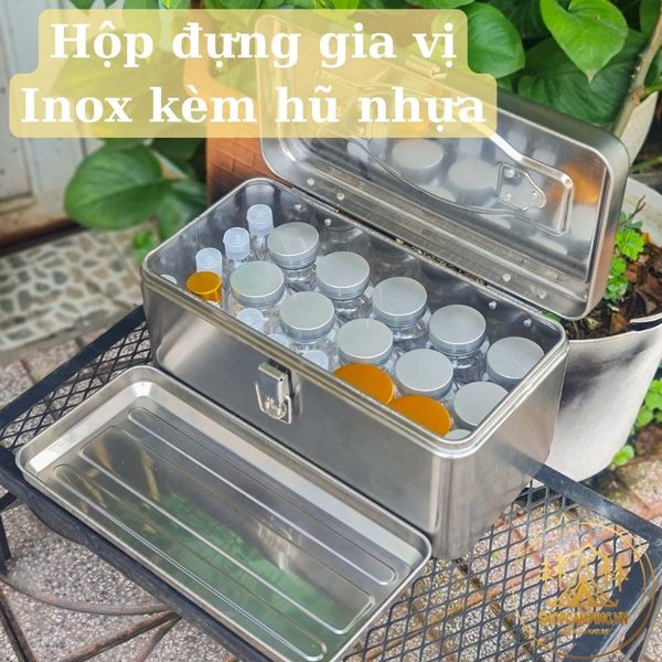  Hộp đựng gia vị Inox kèm hũ đựng tiện dụng dành cho cắm trại dã ngoại 