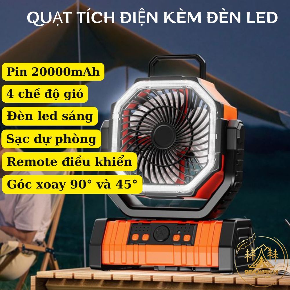 Quạt cắm trại dã ngoại Pin 20000mAh tích hợp đèn, sạc điện thoại, Remote điều khiển từ xa
