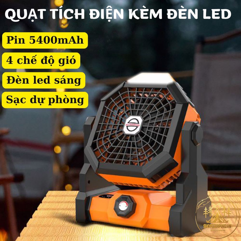 Quạt cắm trại dã ngoại Pin 5400mAh tích hợp đèn, sạc điện thoại - Camping Vietnam
