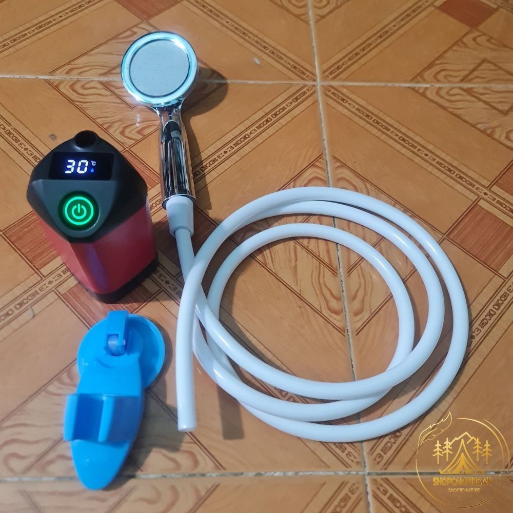 Vòi sen dã ngoại pin xạc dung lượng 4500 mAh, vòi sen tắm có đồng hồ nhiệt độ dùng cho cắm trại dã ngoại