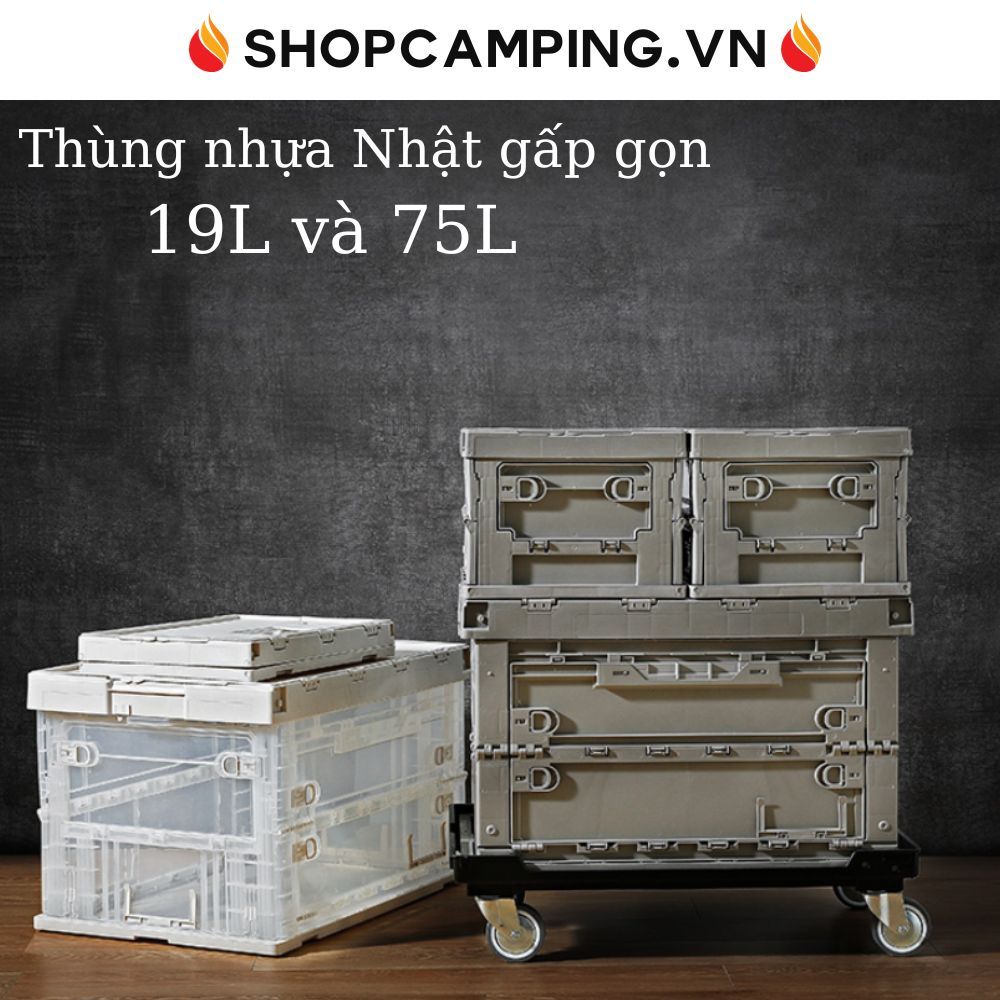 Thùng đựng đồ Nhật SHIMOYAMA 19L/75L, thùng nhựa gấp gọn dã ngoại cắm trại