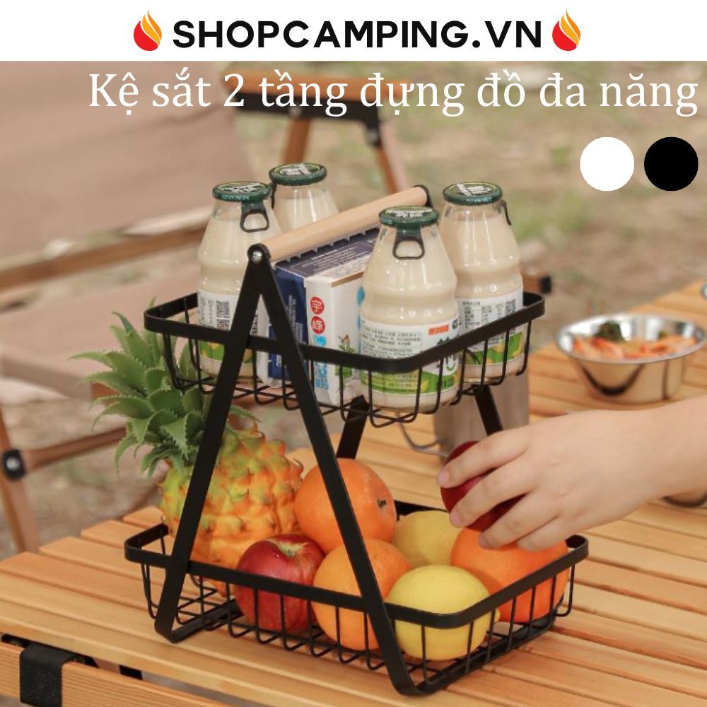 Giỏ đựng đồ, kệ đựng trái cây đa năng 2 tầng dành cho nhà bếp, cắm trại