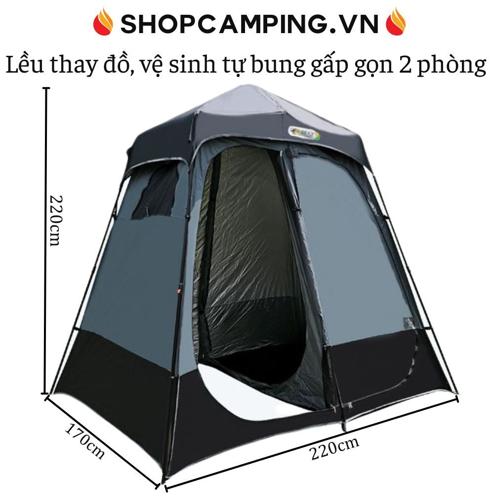 Lều thay đồ 2 phòng gấp gọn, lều vệ sinh tự bung du lịch, cắm trại dã ngoại