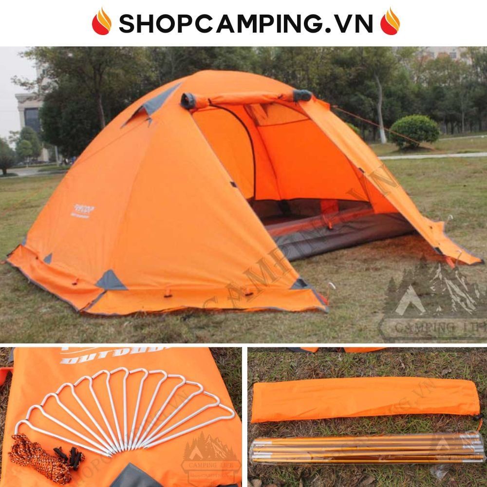 Lều cắm trại, lều 2 lớp cho 2-4 người chuyên chống lạnh Flytop khung nhôm