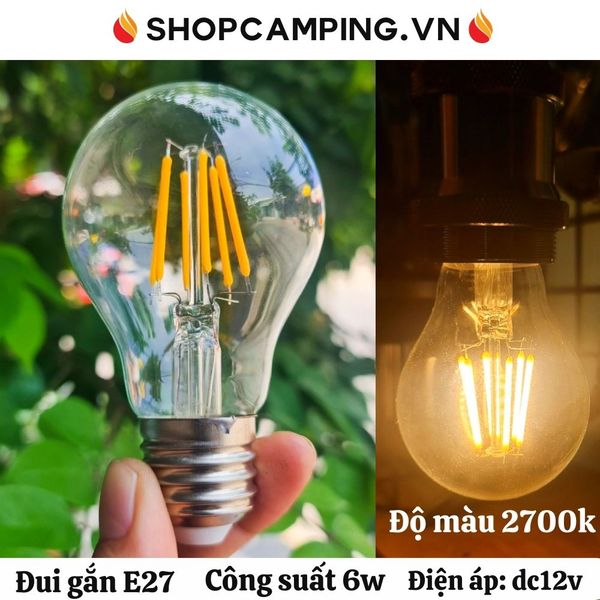  Bóng đèn led Edison A60 công suất 6w dc12v, bóng led ánh sáng vàng đui e27 chống ngược cực 