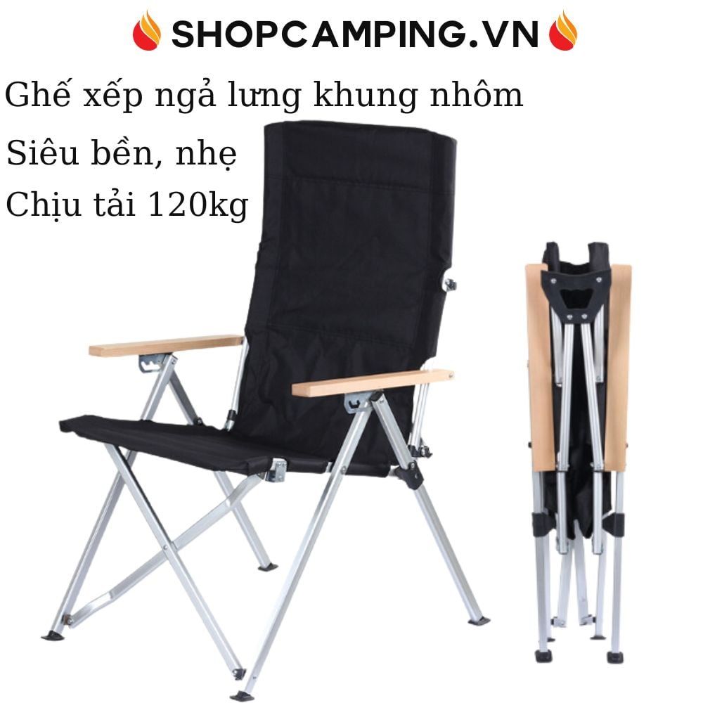 Ghế xếp thư giãn có ngả lưng khung nhôm, ghế gấp gọn size lớn dã ngoại cắm trại